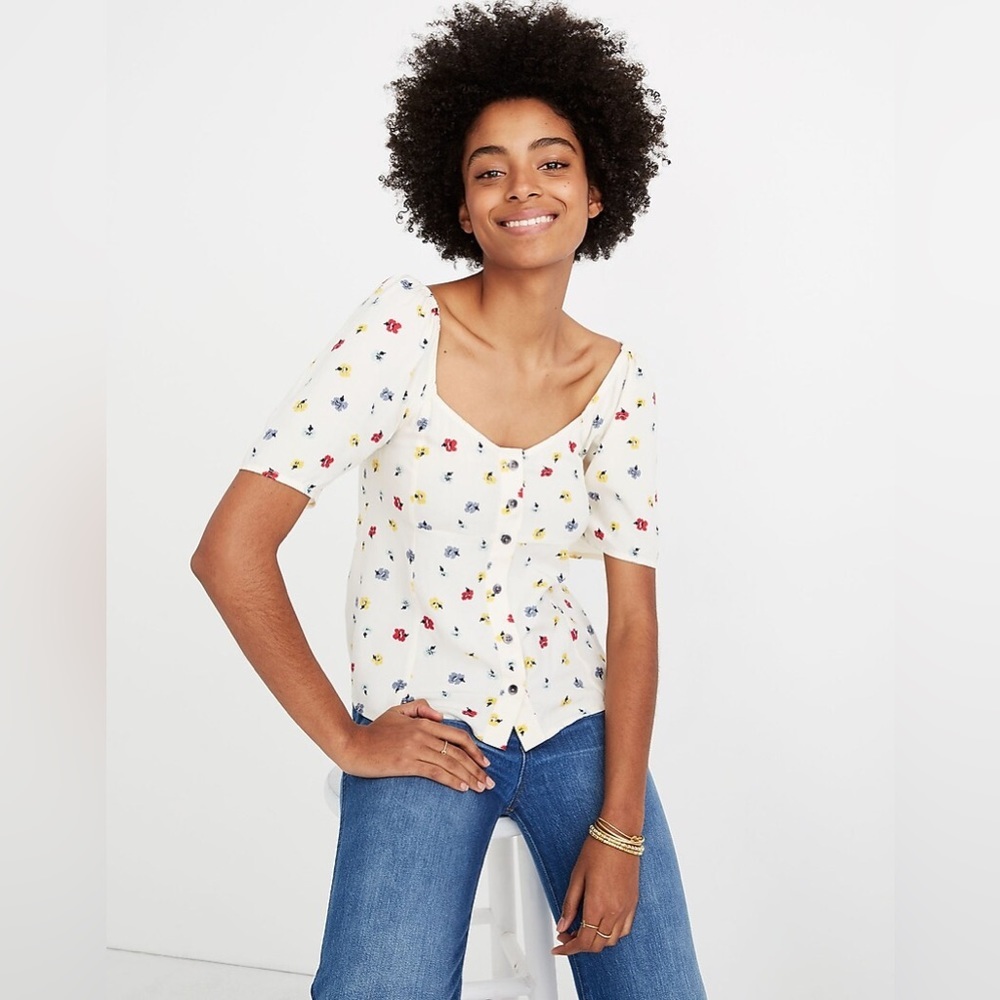 Madewell White Floral Top